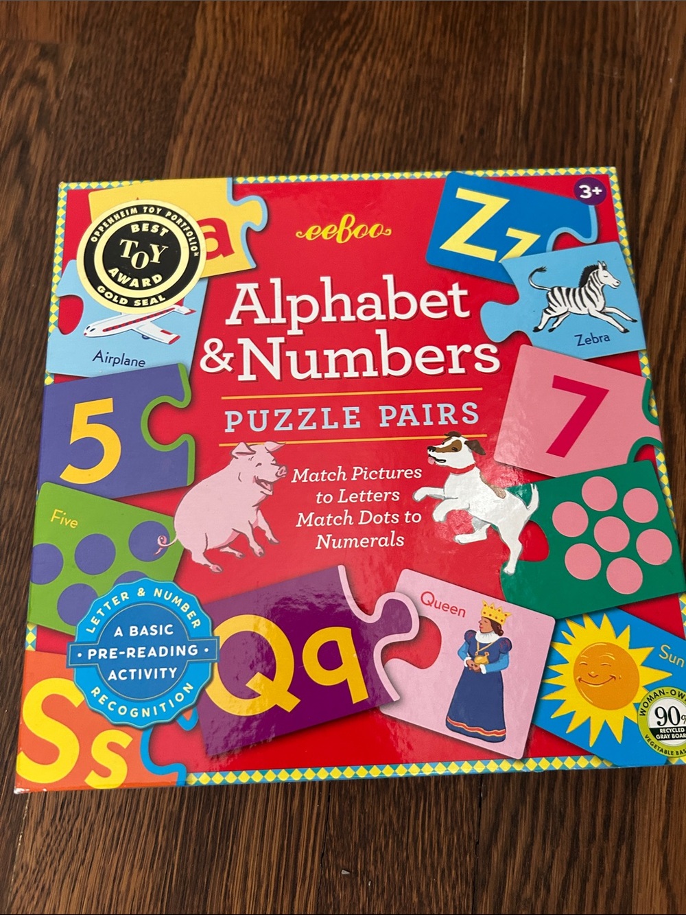 eeBoo Alphabet & Numbers Puzzle Pairs — Red Educational Matching Game